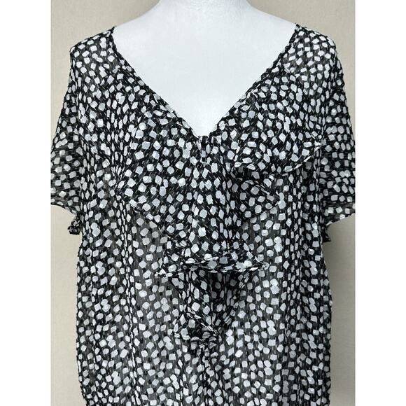 Lane Bryant Ruffle Chiffon Top 18/20 Blk Geo peplum Drop Waist Fairy Whimsy - Picture 2 of 11